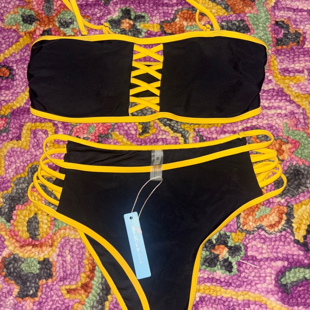 Black and Yellow Women's Swim Set